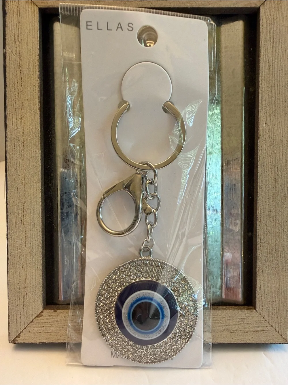 Ella Silver Crystal Evil Eye Keychain - Blue
